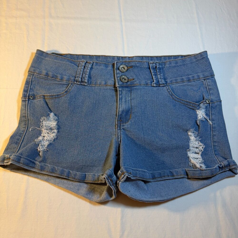 Sofia's Jeans 9 Lila Womens Blue Cotton Blend Distressed Stretchy Cuffed Shorts
